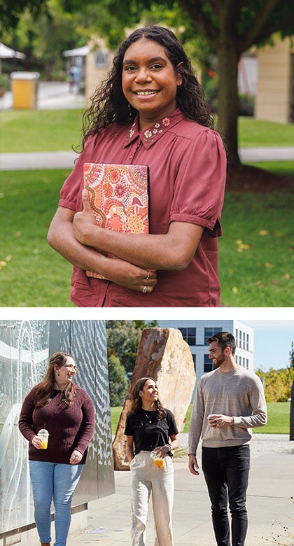 One UC online student reading a book and smiling