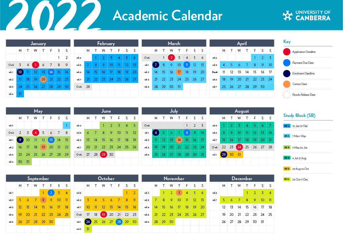 Academic Calendar  University of Canberra