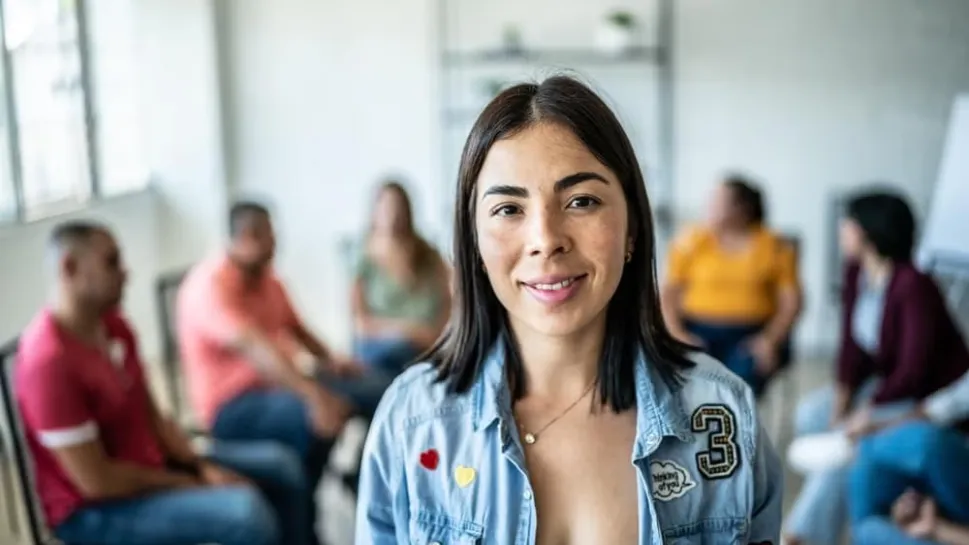 A social worker smiles while interacting with clients, representing the path to becoming a social worker in Australia.